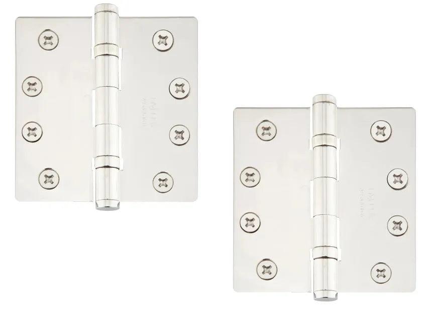 Emtek Heavy Duty Solid Brass Ball Bearing Hinge, 4.5" x 4.5" with 1/4" Radius Corners Lifetime Polished Nickel