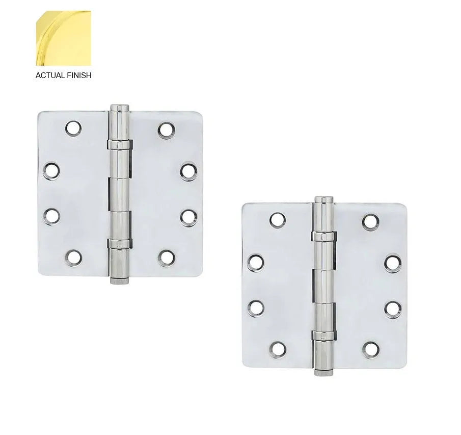 Emtek Heavy Duty Solid Brass Ball Bearing Hinge, 4.5" x 4.5" with 1/4" Radius Corners Polished Brass