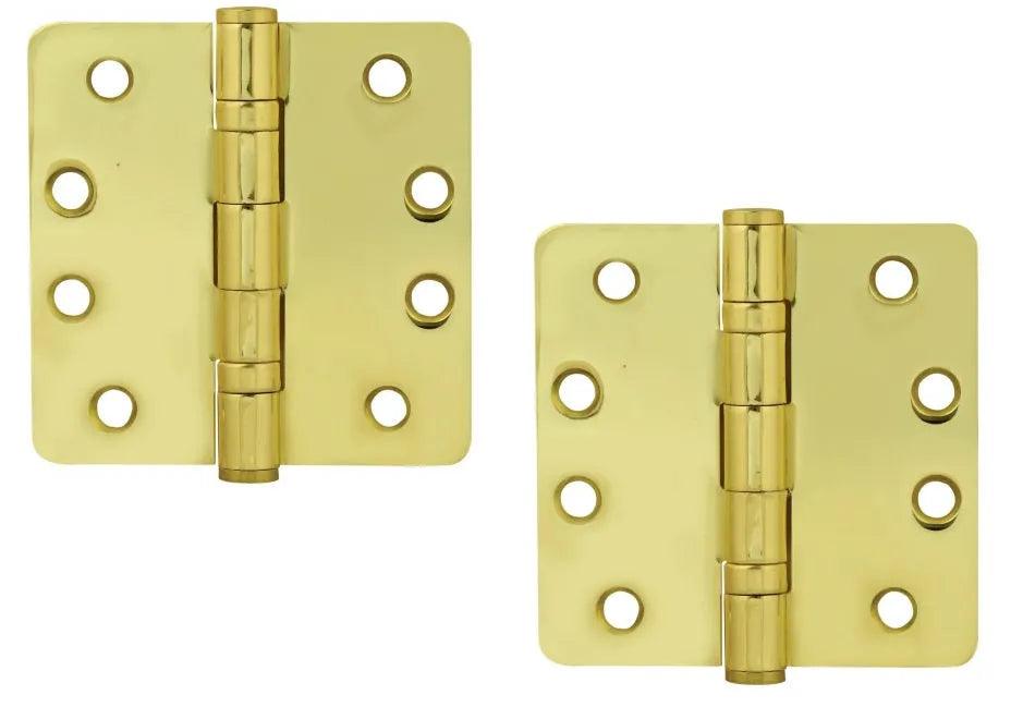 Emtek Heavy Duty Solid Brass Ball Bearing Hinge, 4.5" x 4.5" with 1/4" Radius Corners Unlacquered Brass
