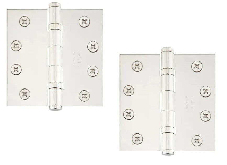 Emtek Heavy Duty Solid Brass Ball Bearing Hinge, 4.5" x 4.5" with Square Corners Lifetime Polished Nickel