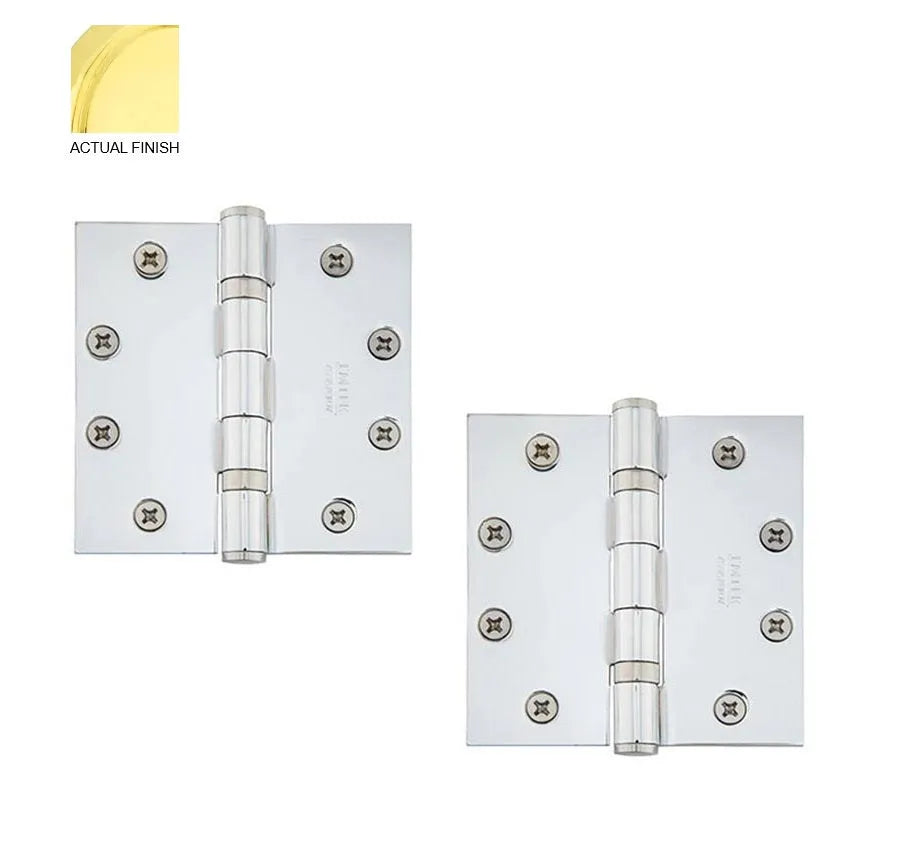 Emtek Heavy Duty Solid Brass Ball Bearing Hinge, 4.5" x 4.5" with Square Corners Polished Brass