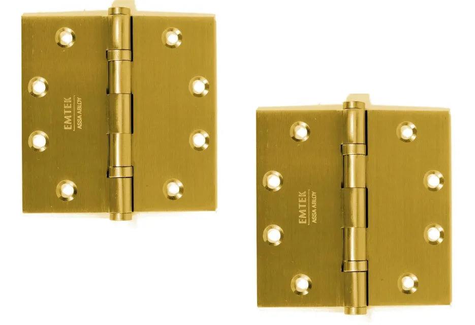 Emtek Heavy Duty Solid Brass Ball Bearing Hinge, 4.5" x 4.5" with Square Corners Satin Brass