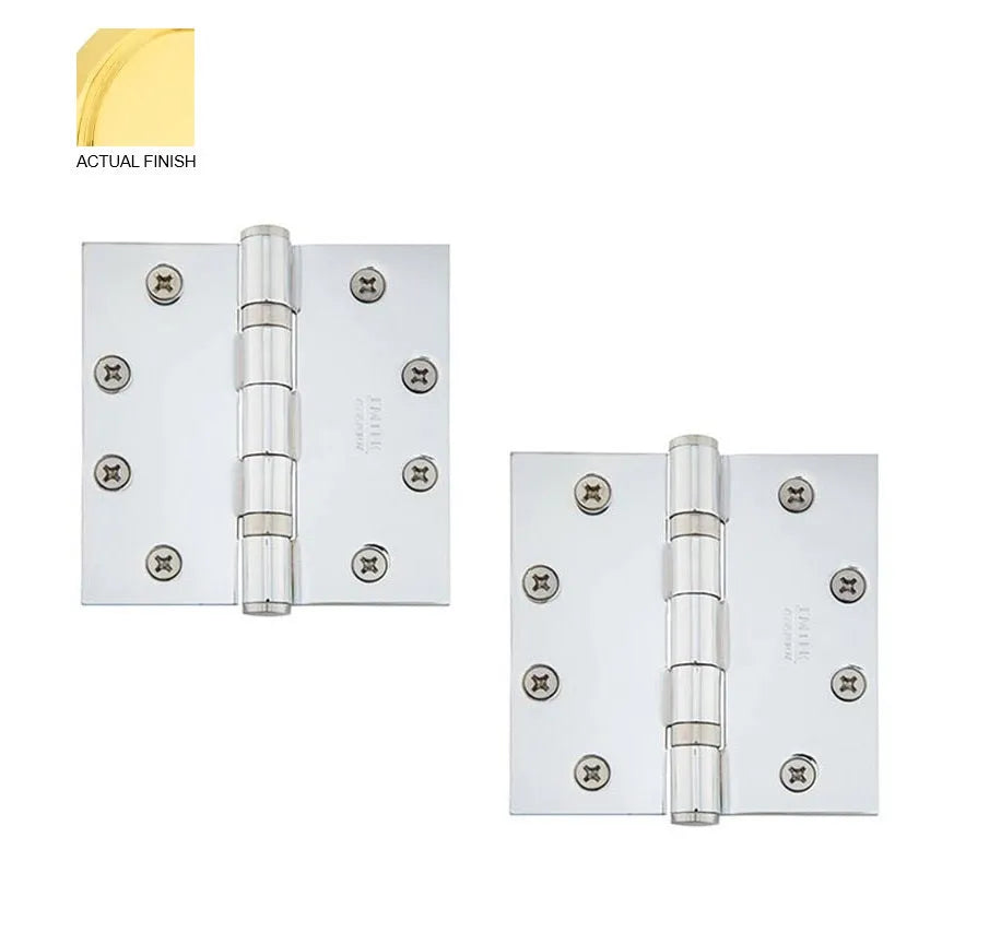 Emtek Heavy Duty Solid Brass Ball Bearing Hinge, 4.5" x 4.5" with Square Corners Unlacquered Brass