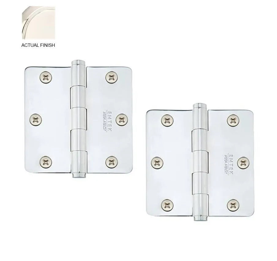 Emtek Heavy Duty Solid Brass Plain Bearing Hinge, 3.5" x 3.5" with 1/4" Radius Corners 