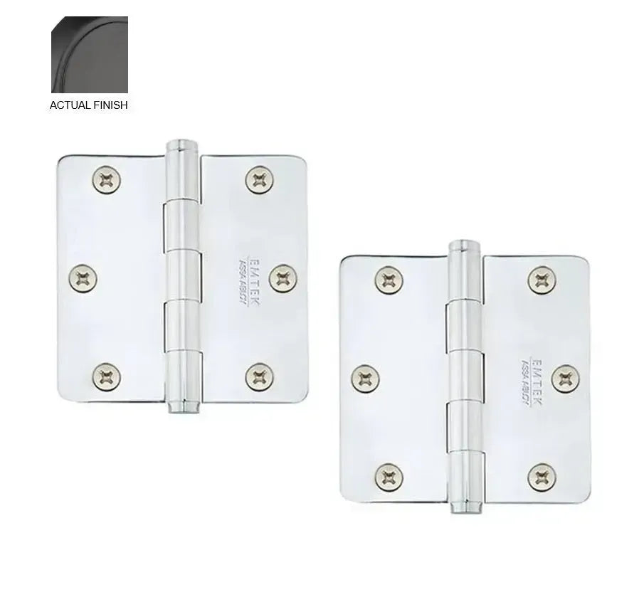 Emtek Heavy Duty Solid Brass Plain Bearing Hinge, 3.5" x 3.5" with 1/4" Radius Corners in Flat Black finish