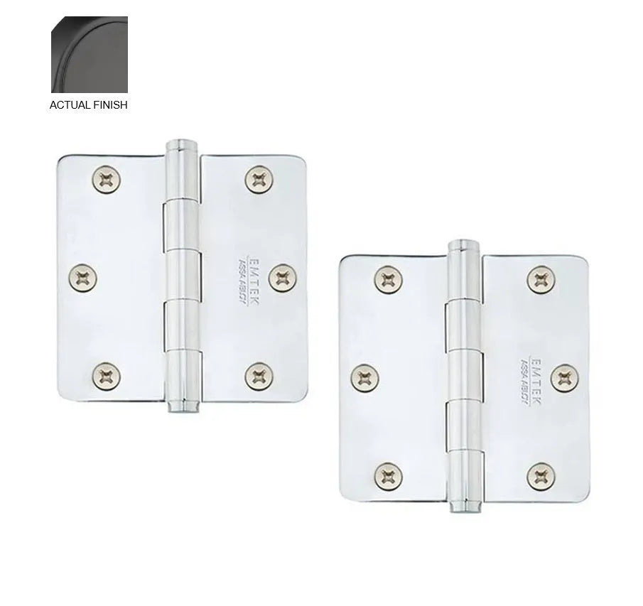 Emtek Heavy Duty Solid Brass Plain Bearing Hinge, 3.5" x 3.5" with 1/4" Radius Corners Flat Black