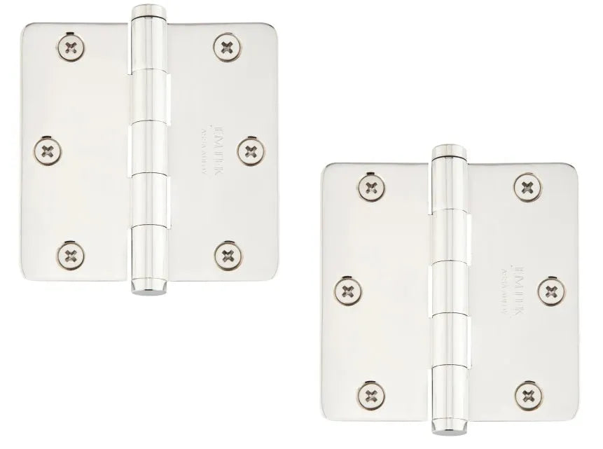 Emtek Heavy Duty Solid Brass Plain Bearing Hinge, 3.5" x 3.5" with 1/4" Radius Corners Lifetime Polished Nickel