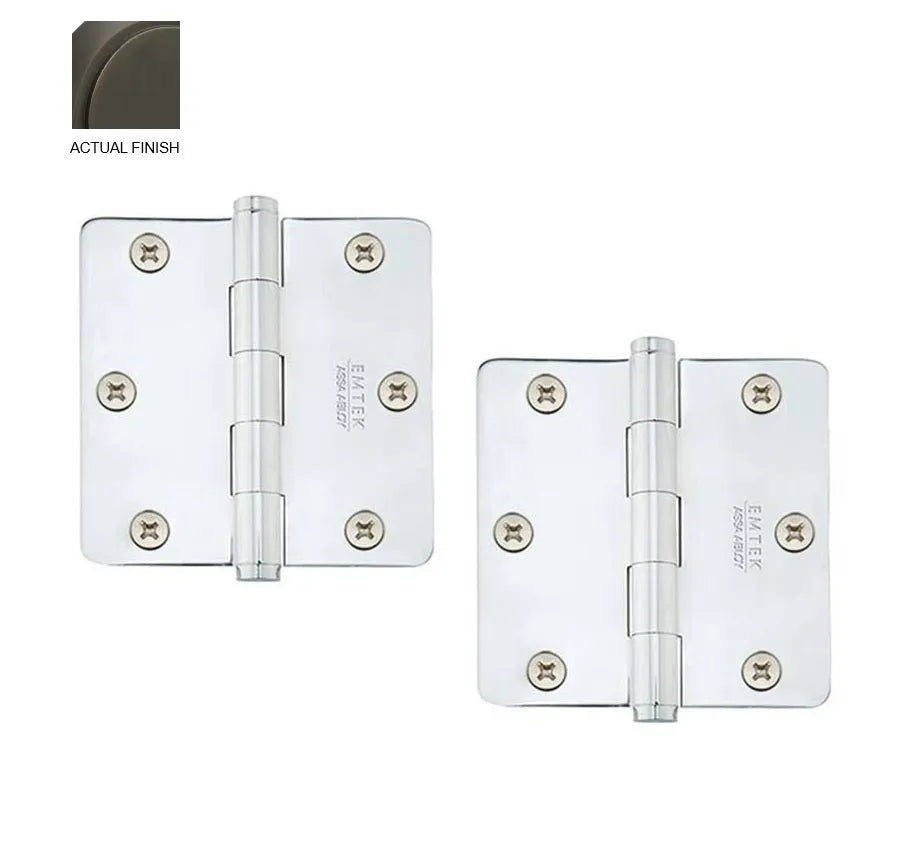 Emtek Heavy Duty Solid Brass Plain Bearing Hinge, 3.5" x 3.5" with 1/4" Radius Corners Oil Rubbed Bronze