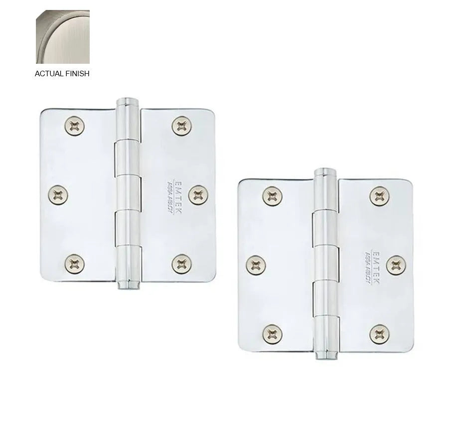 Emtek Heavy Duty Solid Brass Plain Bearing Hinge, 3.5" x 3.5" with 1/4" Radius Corners Pewter