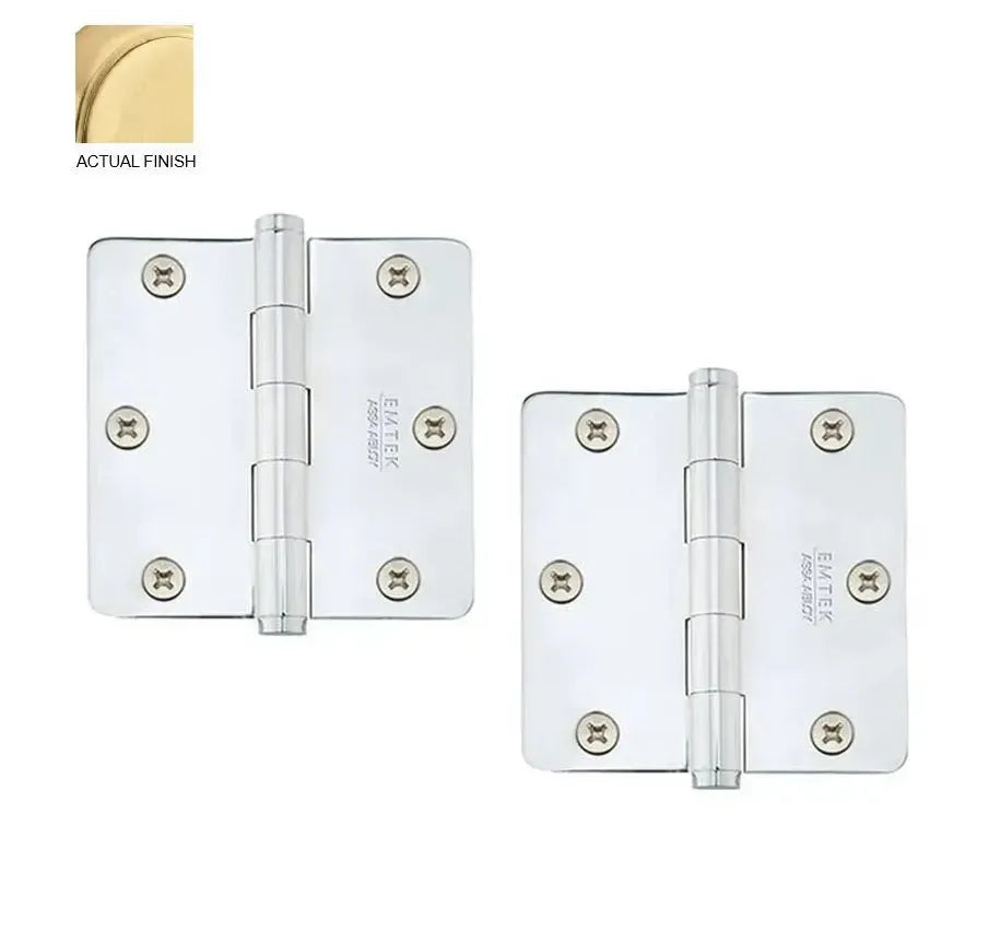 Emtek Heavy Duty Solid Brass Plain Bearing Hinge, 3.5" x 3.5" with 1/4" Radius Corners in Satin Brass finish
