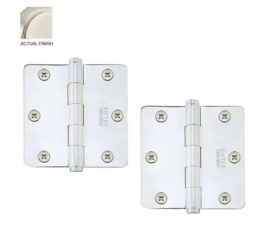 Emtek Heavy Duty Solid Brass Plain Bearing Hinge, 3.5" x 3.5" with 1/4" Radius Corners in Satin Nickel finish
