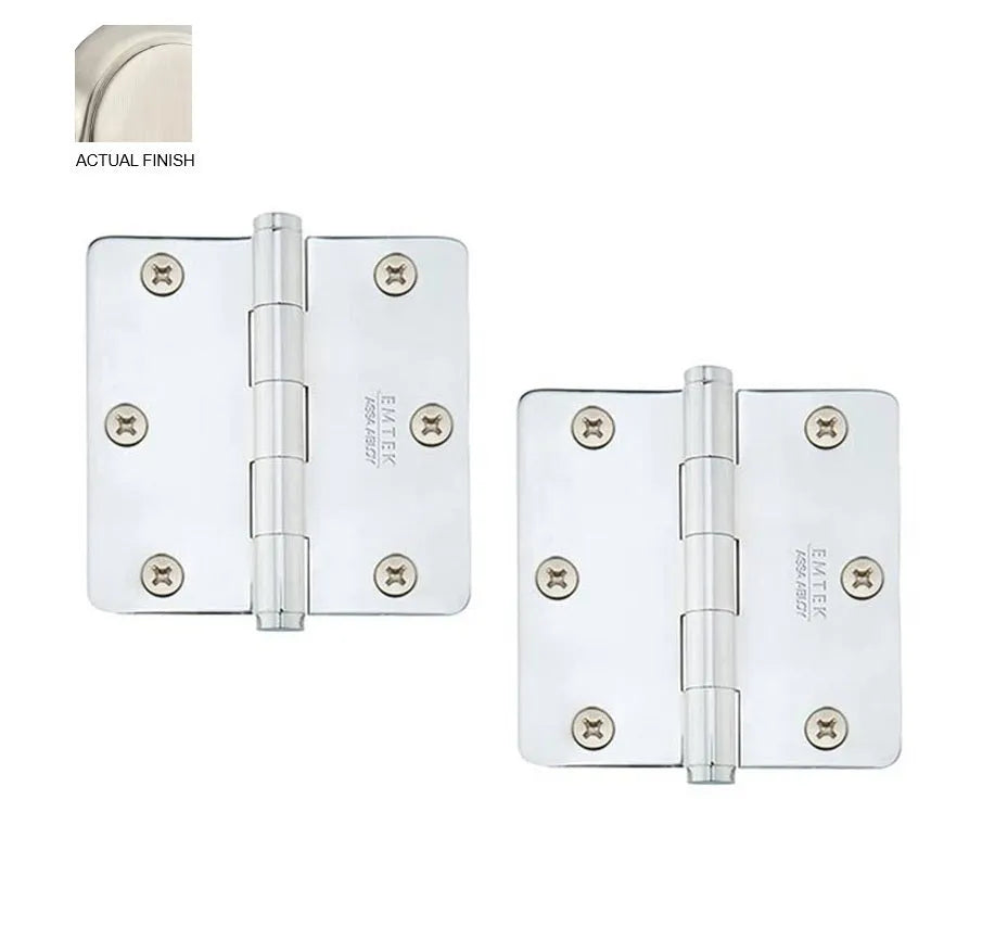 Emtek Heavy Duty Solid Brass Plain Bearing Hinge, 3.5" x 3.5" with 1/4" Radius Corners Satin Nickel