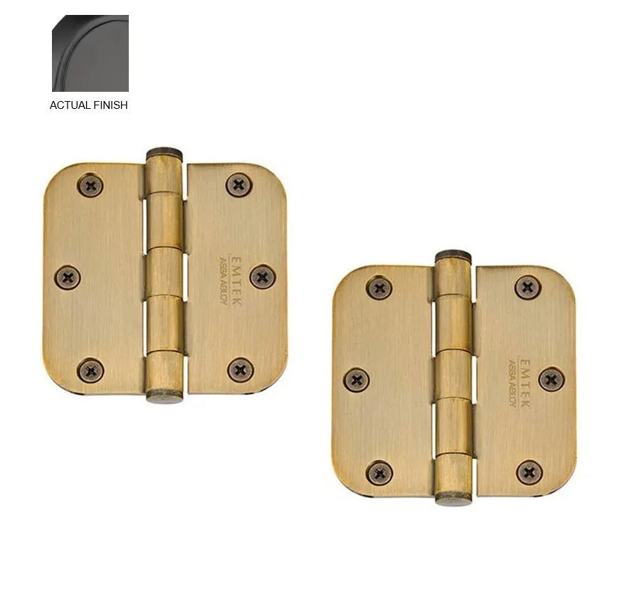Emtek Heavy Duty Solid Brass Plain Bearing Hinge, 3.5" x 3.5" with 5/8" Radius Corners Flat Black