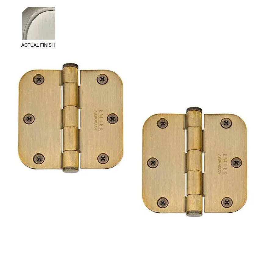 Emtek Heavy Duty Solid Brass Plain Bearing Hinge, 3.5" x 3.5" with 5/8" Radius Corners Pewter