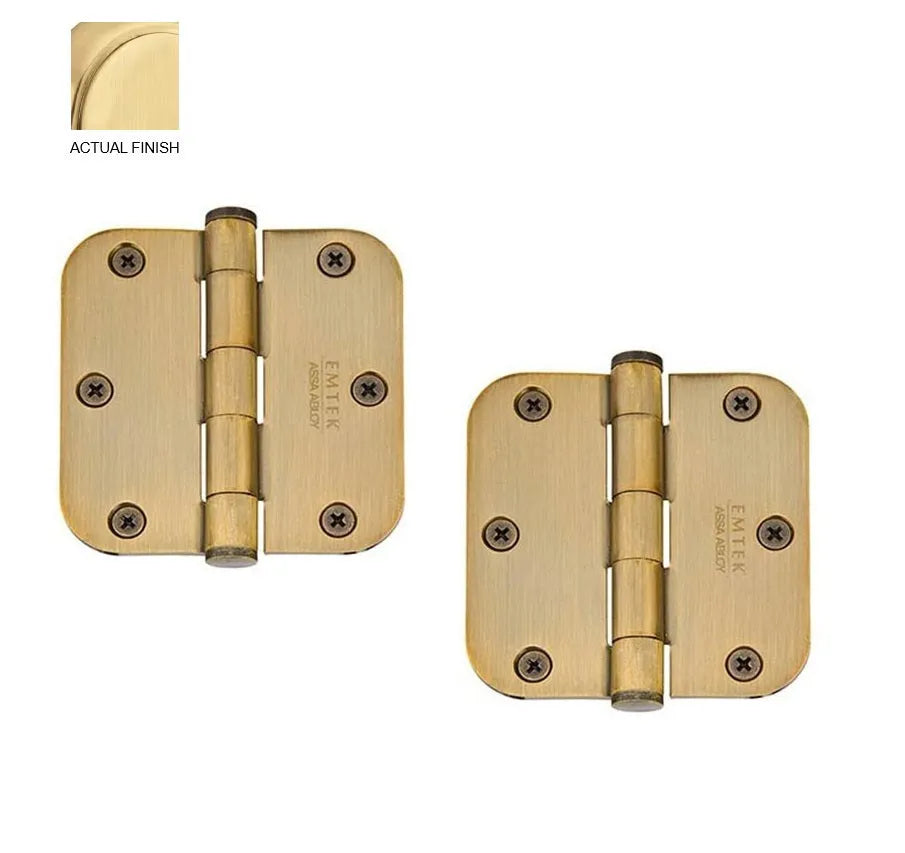 Emtek Heavy Duty Solid Brass Plain Bearing Hinge, 3.5" x 3.5" with 5/8" Radius Corners Satin Brass