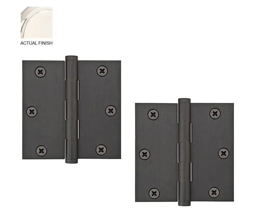 Emtek Heavy Duty Solid Brass Plain Bearing Hinge, 3.5" x 3.5" with Square Corners Lifetime Polished Nickel