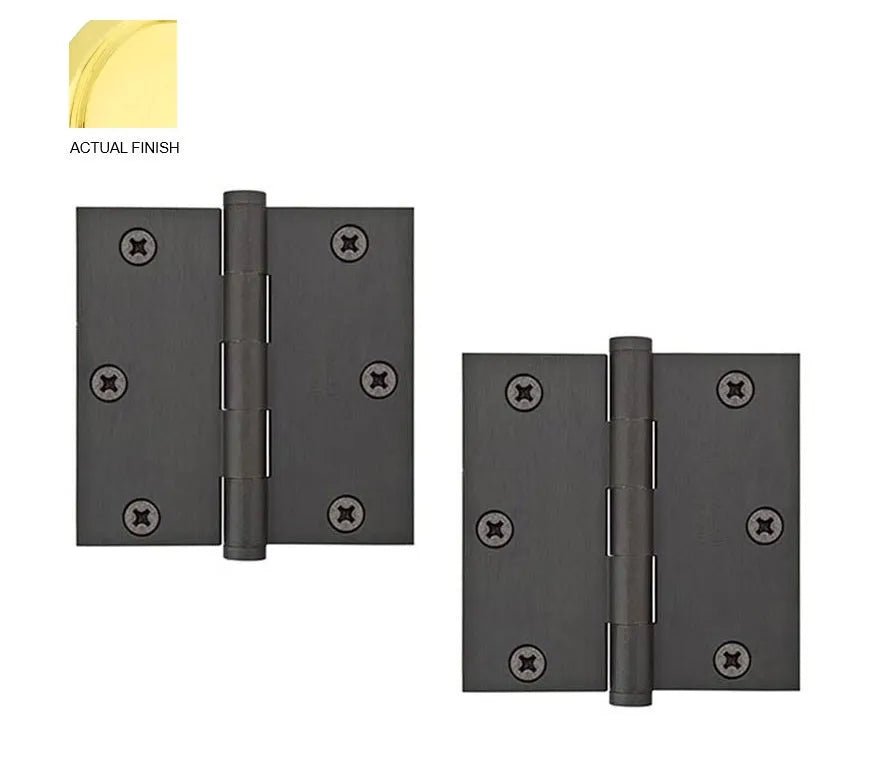 Emtek Heavy Duty Solid Brass Plain Bearing Hinge, 3.5" x 3.5" with Square Corners Polished Brass