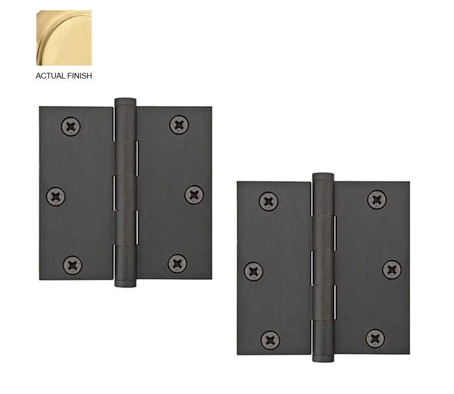 Emtek Heavy Duty Solid Brass Plain Bearing Hinge, 3.5" x 3.5" with Square Corners Satin Brass