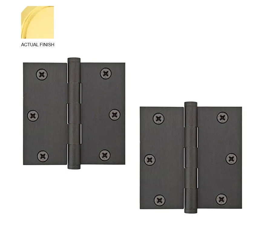 Emtek Heavy Duty Solid Brass Plain Bearing Hinge, 3.5" x 3.5" with Square Corners Unlacquered Brass