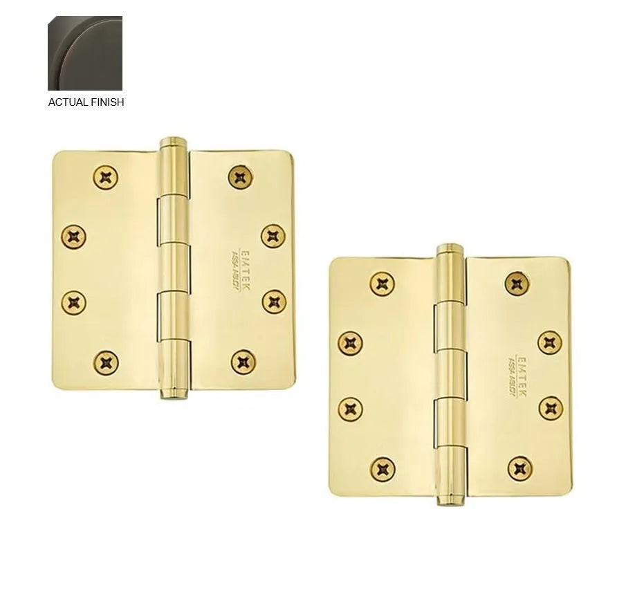 Emtek Heavy Duty Solid Brass Plain Bearing Hinge, 4" x 4" with 1/4" Radius Corners Oil Rubbed Bronze