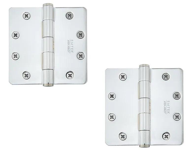 Emtek Heavy Duty Solid Brass Plain Bearing Hinge, 4" x 4" with 1/4" Radius Corners Polished Chrome