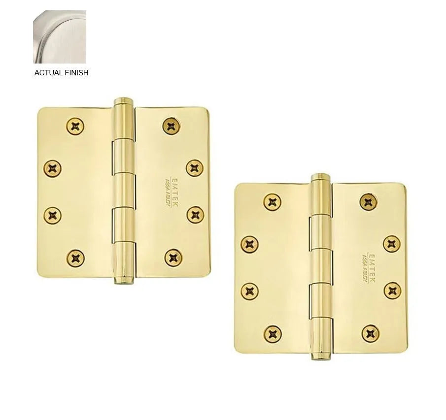 Emtek Heavy Duty Solid Brass Plain Bearing Hinge, 4" x 4" with 1/4" Radius Corners Satin Nickel