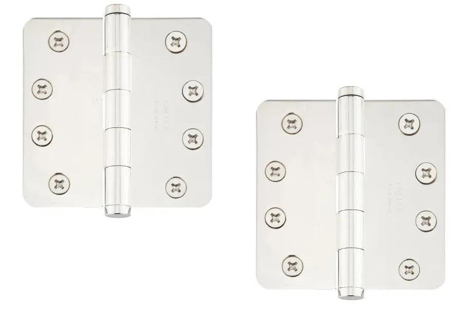 Emtek Heavy Duty Solid Brass Plain Bearing Hinge, 4" x 4" with 5/8" Radius Corners in Lifetime Polished Nickel finish