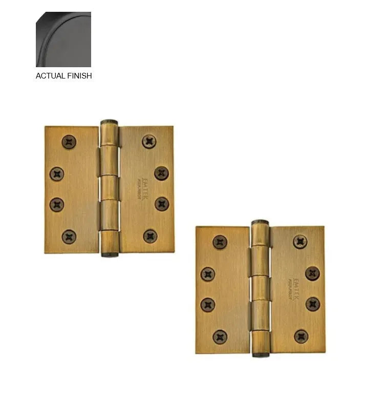 Emtek Heavy Duty Solid Brass Plain Bearing Hinge, 4" x 4" with Square Corners Flat Black
