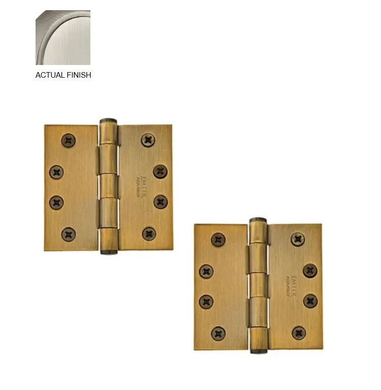 Emtek Heavy Duty Solid Brass Plain Bearing Hinge, 4" x 4" with Square Corners Pewter