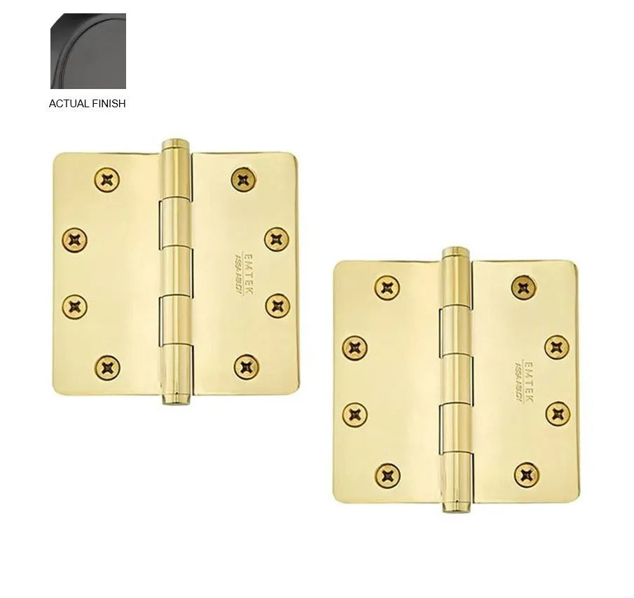 Emtek Heavy Duty Solid Brass Plain Bearing Hinge, 4.5" x 4.5" with 1/4" Radius Corners Flat Black