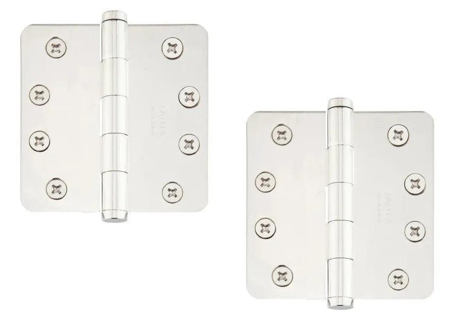 Emtek Heavy Duty Solid Brass Plain Bearing Hinge, 4.5" x 4.5" with 1/4" Radius Corners Lifetime Polished Nickel