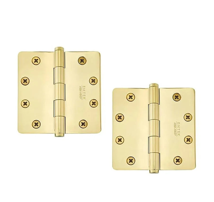 Emtek Heavy Duty Solid Brass Plain Bearing Hinge, 4.5" x 4.5" with 1/4" Radius Corners Polished Brass
