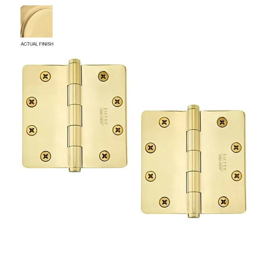 Emtek Heavy Duty Solid Brass Plain Bearing Hinge, 4.5" x 4.5" with 1/4" Radius Corners Satin Brass