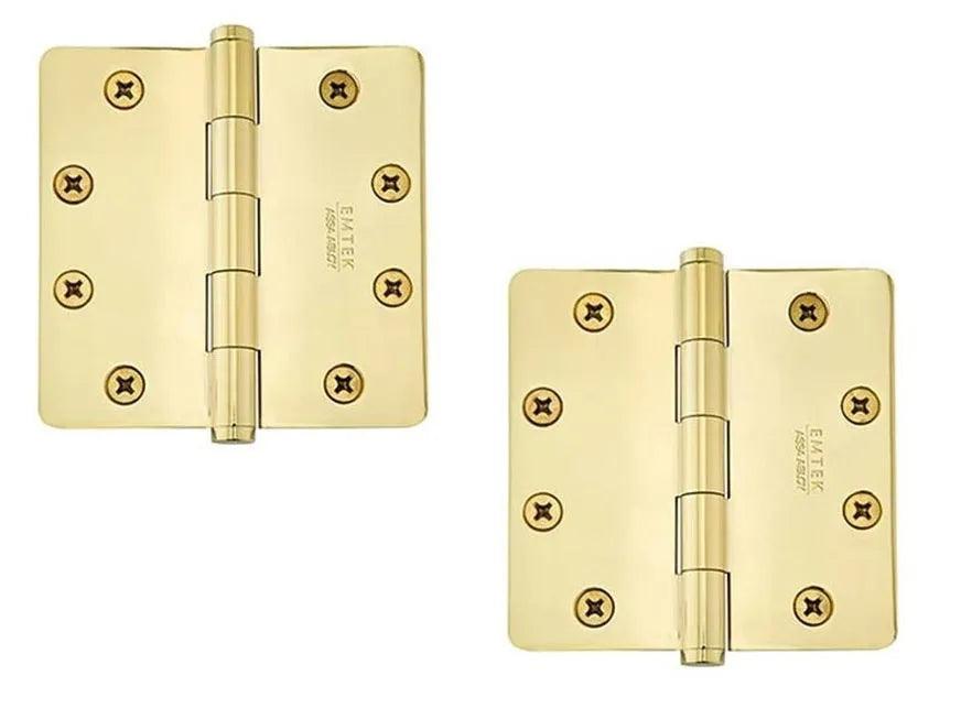 Emtek Heavy Duty Solid Brass Plain Bearing Hinge, 4.5" x 4.5" with 1/4" Radius Corners Unlacquered Brass