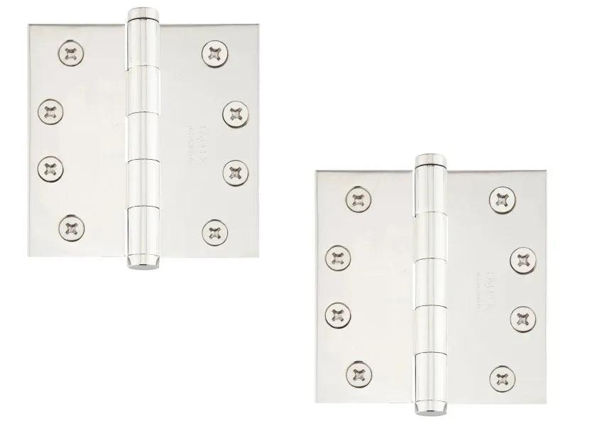 Emtek Heavy Duty Solid Brass Plain Bearing Hinge, 4.5" x 4.5" with Square Corners in Lifetime Polished Nickel finish