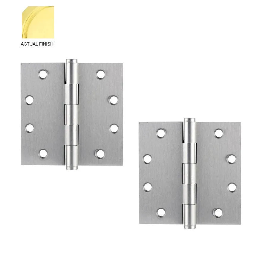 Emtek Heavy Duty Solid Brass Plain Bearing Hinge, 4.5" x 4.5" with Square Corners Polished Brass