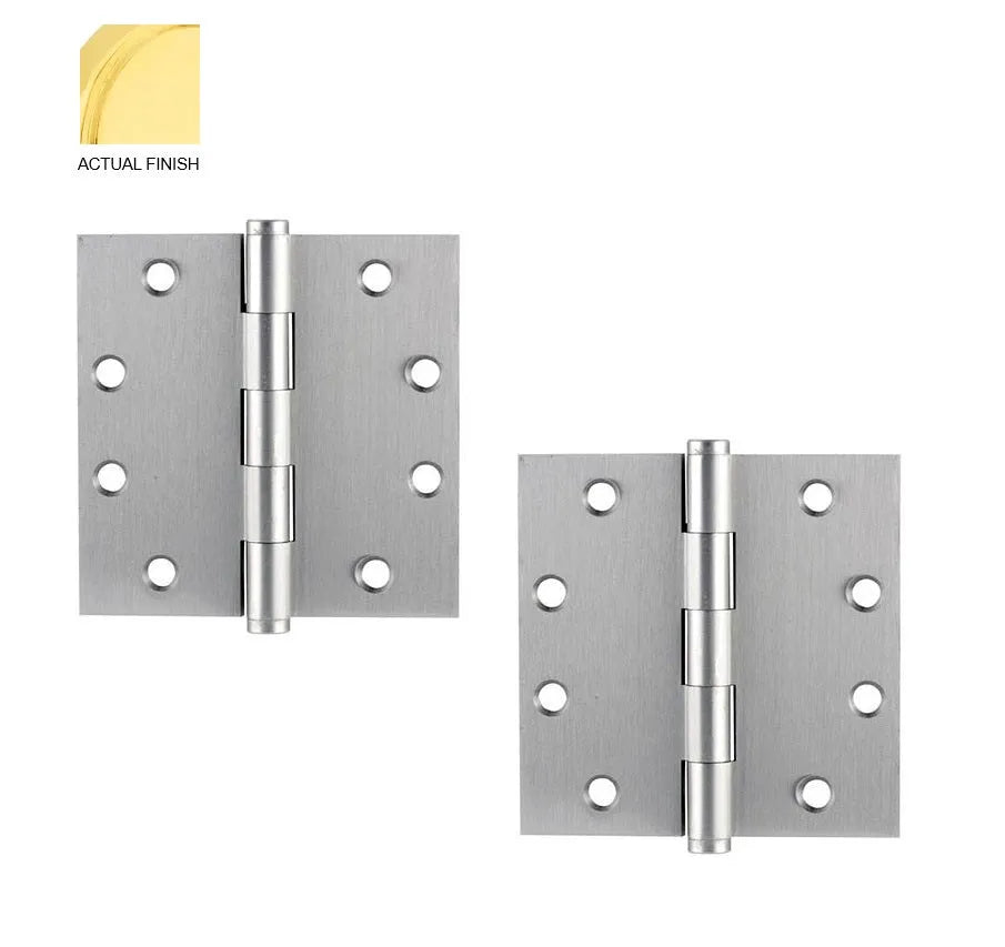 Emtek Heavy Duty Solid Brass Plain Bearing Hinge, 4.5" x 4.5" with Square Corners Unlacquered Brass