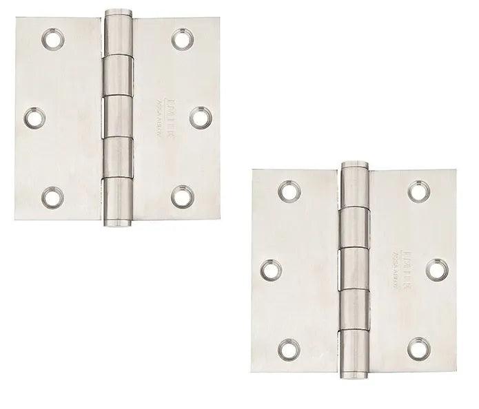 Emtek Heavy Duty Stainless Steel Plain Bearing Hinge, 3.5" x 3.5" with Square Corners Brushed Stainless Steel