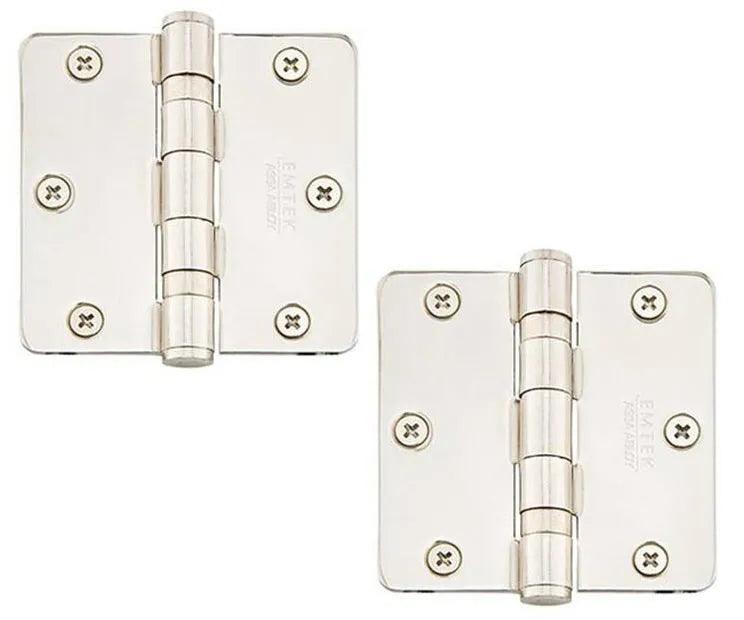 Emtek Heavy Duty Steel Ball Bearing Hinge, 3.5" x 3.5" with 1/4" Radius Corners Lifetime Polished Nickel