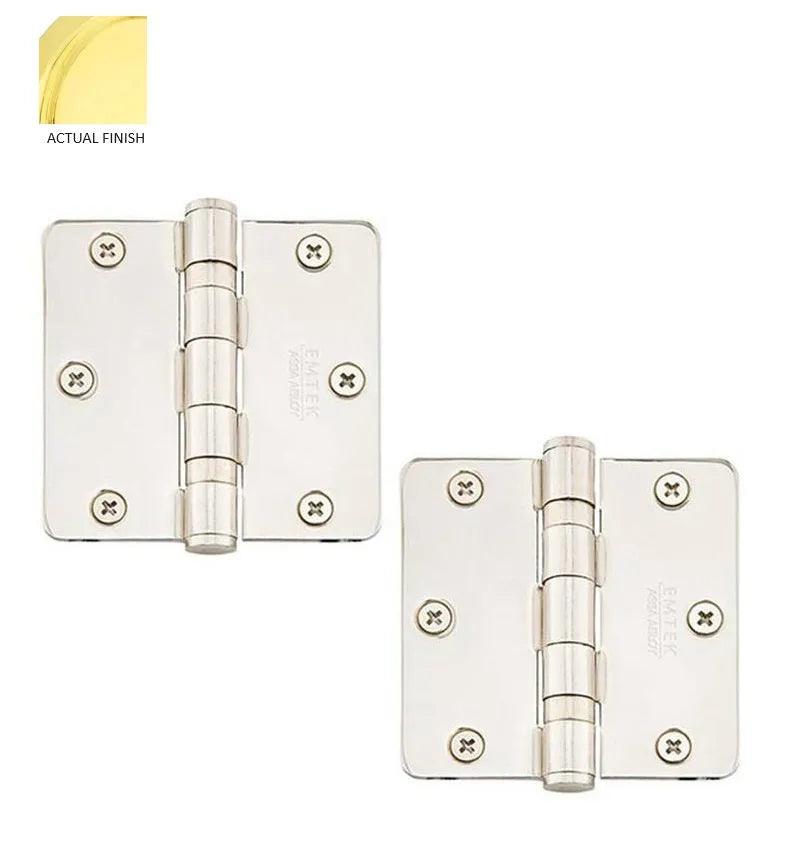Emtek Heavy Duty Steel Ball Bearing Hinge, 3.5" x 3.5" with 1/4" Radius Corners Polished Brass