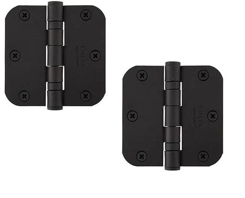 Emtek Heavy Duty Steel Ball Bearing Hinge, 3.5" x 3.5" with 5/8" Radius Corners Flat Black