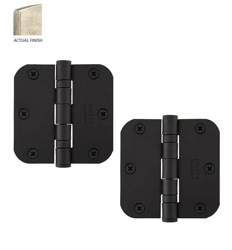 Emtek Heavy Duty Steel Ball Bearing Hinge, 3.5" x 3.5" with 5/8" Radius Corners Tumbled White Bronze