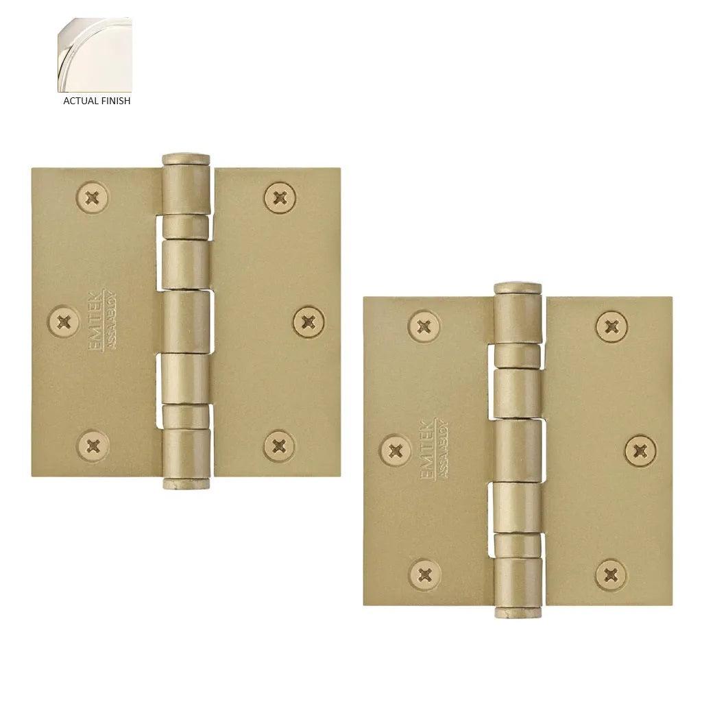 Emtek Heavy Duty Steel Ball Bearing Hinge, 3.5" x 3.5" with Square Corners Lifetime Polished Nickel