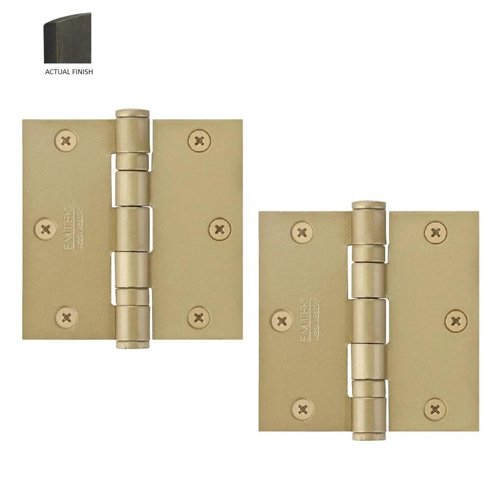 Emtek Heavy Duty Steel Ball Bearing Hinge, 3.5" x 3.5" with Square Corners Medium Bronze Patina