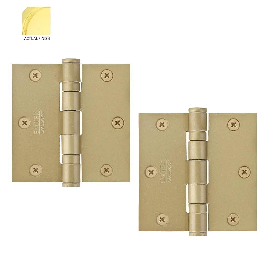 Emtek Heavy Duty Steel Ball Bearing Hinge, 3.5" x 3.5" with Square Corners Polished Brass