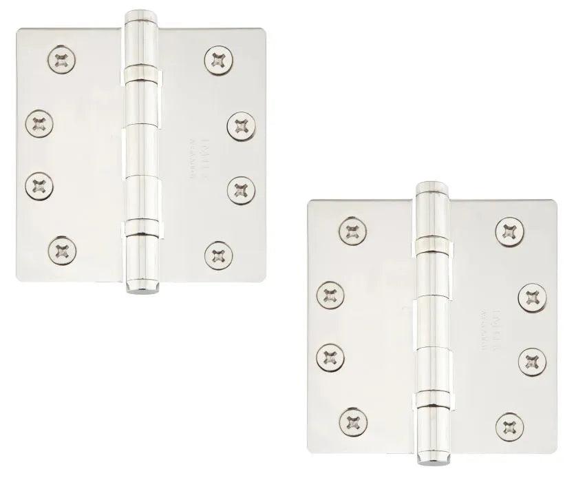 Emtek Heavy Duty Steel Ball Bearing Hinge, 4" x 4" with 1/4" Radius Corners in Lifetime Polished Nickel finish