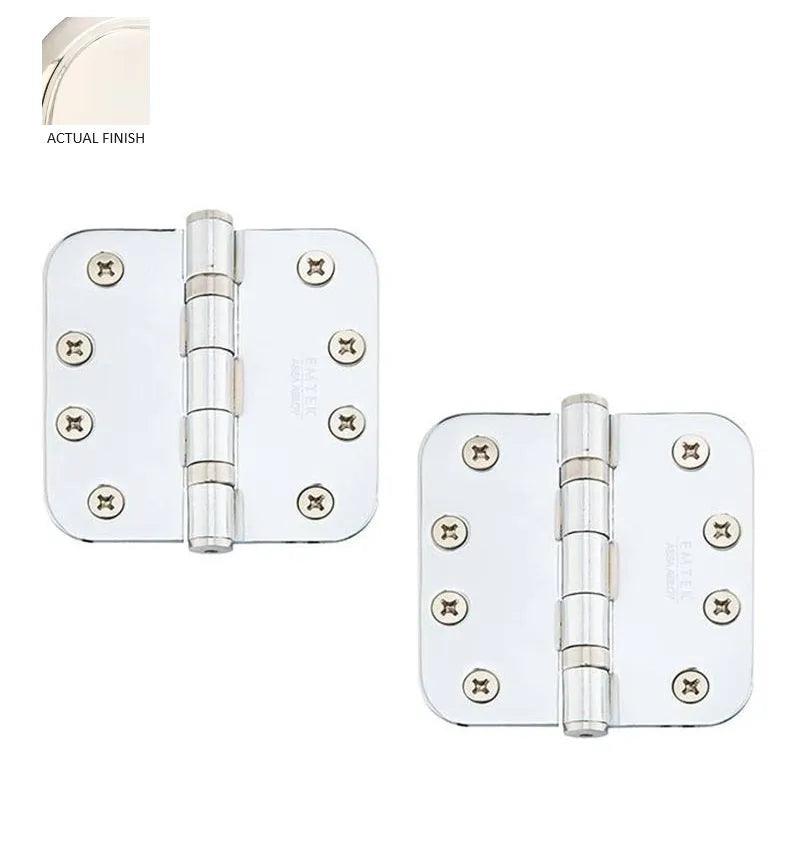 Emtek Heavy Duty Steel Ball Bearing Hinge, 4" x 4" with 5/8" Radius Corners Lifetime Polished Nickel
