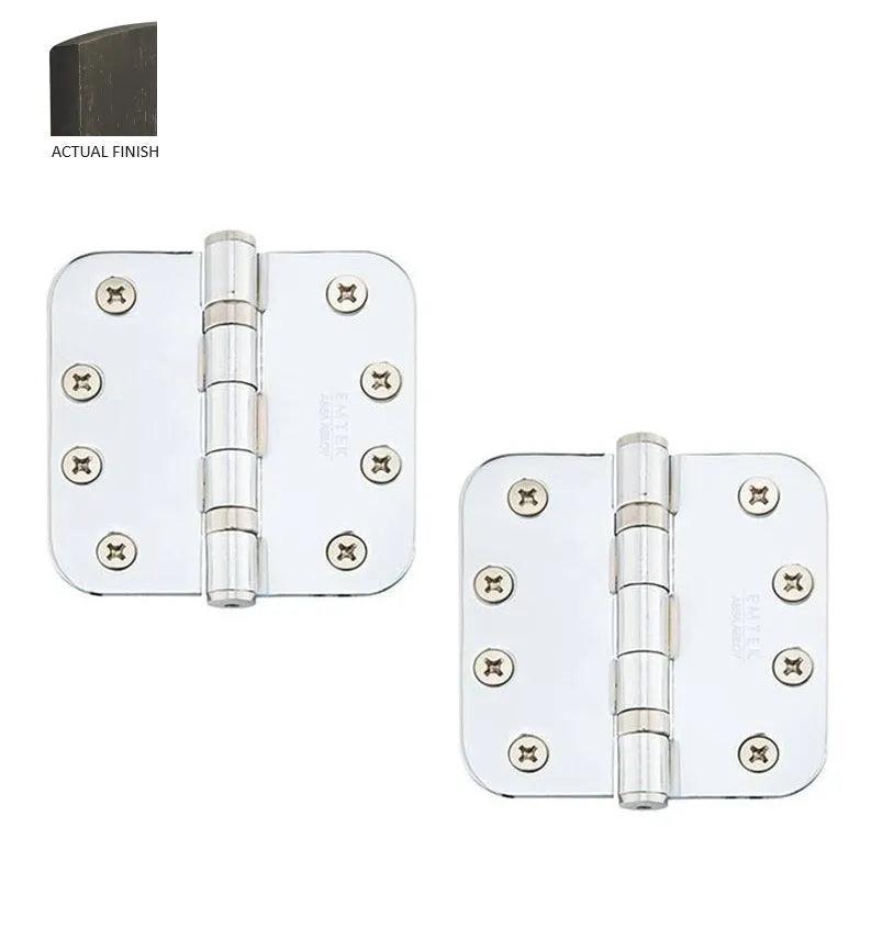 Emtek Heavy Duty Steel Ball Bearing Hinge, 4" x 4" with 5/8" Radius Corners Medium Bronze Patina