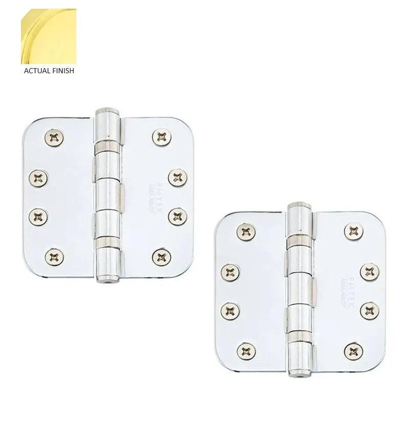 Emtek Heavy Duty Steel Ball Bearing Hinge, 4" x 4" with 5/8" Radius Corners Polished Brass