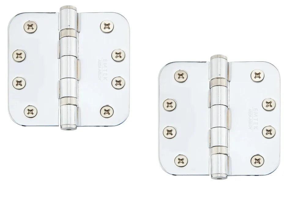 Emtek Heavy Duty Steel Ball Bearing Hinge, 4" x 4" with 5/8" Radius Corners Polished Chrome